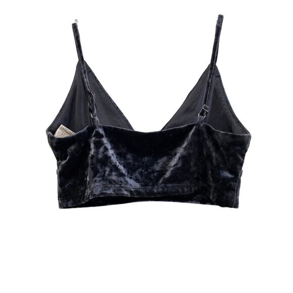 Retro Black Velour Velvet Bra Top Sz S Adjustable Straps Whimsigoth Renaissance - Picture 3 of 6